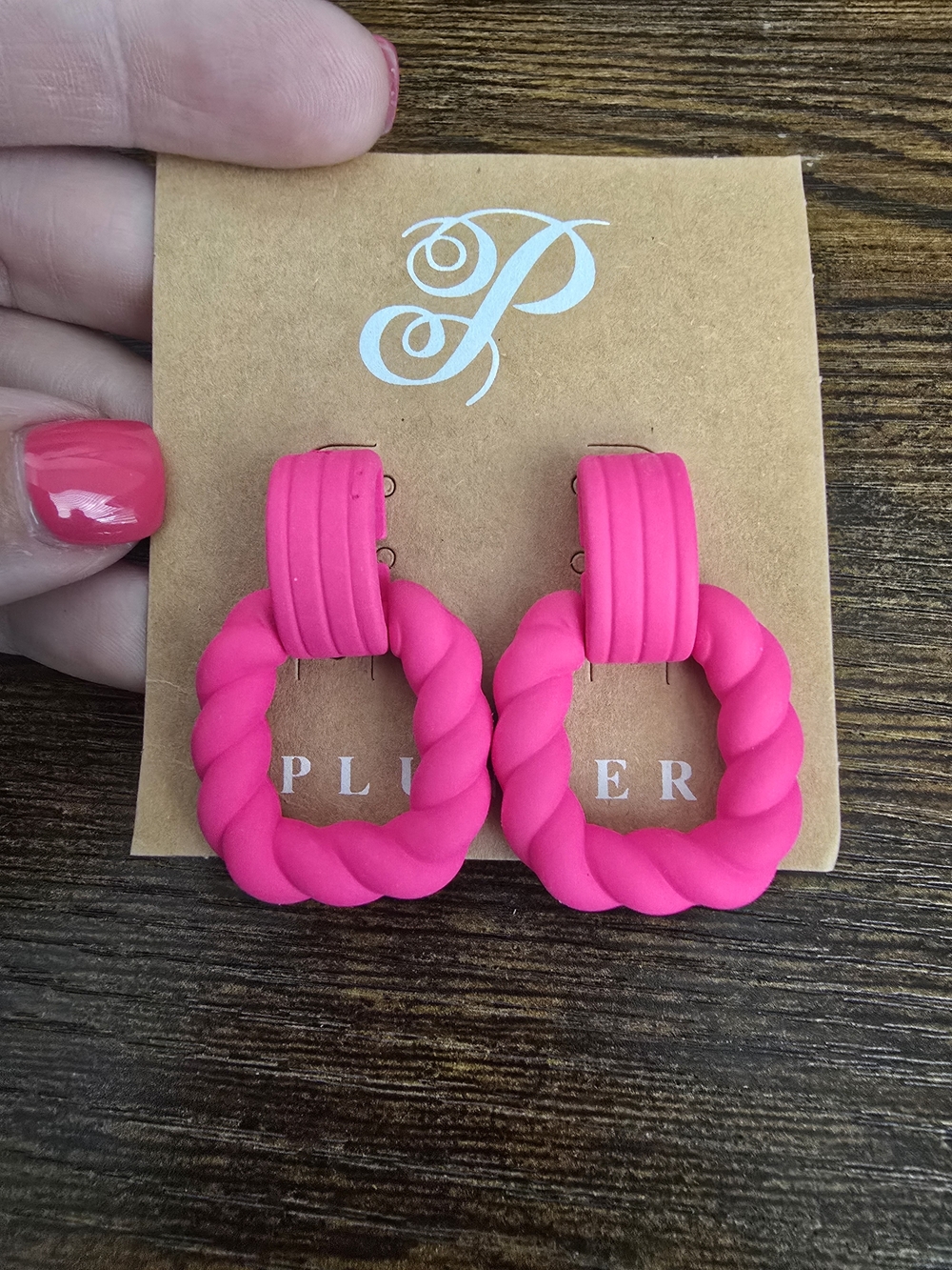Plunder Pink Twisted Hoop Drop Earrings